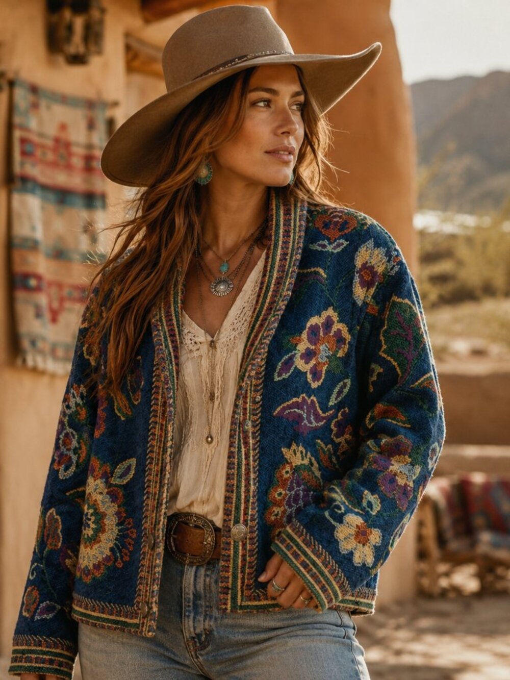 Orvis Women’s VTG Size S/M 100% Cotton Blanket Coat -Colorful Southwest Tapestry